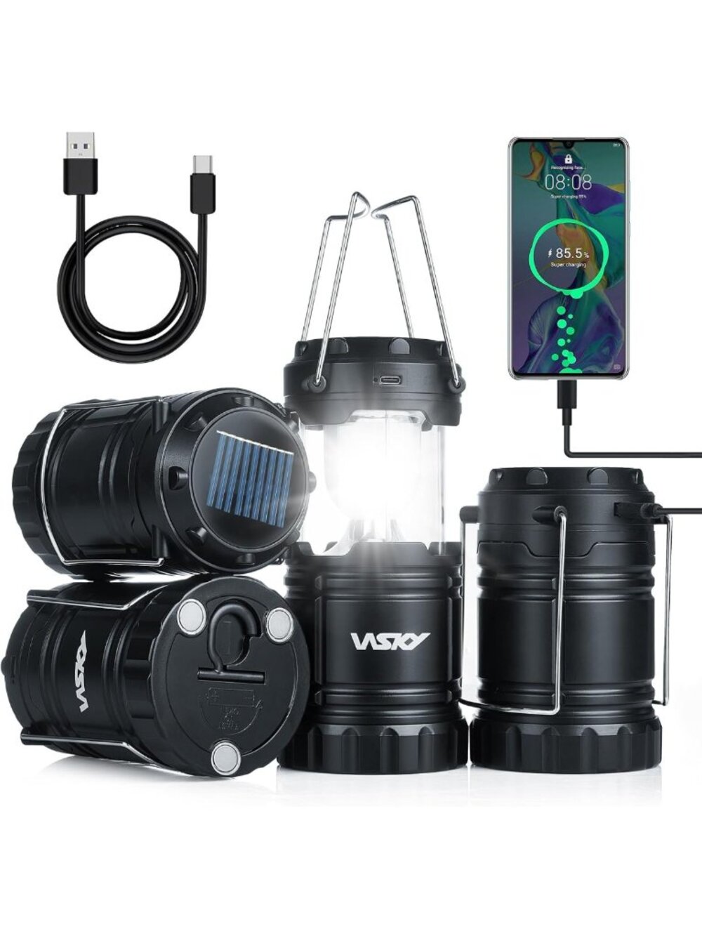 Rechargeable Solar Camping Lanterns 4-Pack - LED Lights with Magnetic Base